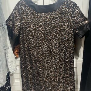 SHEIN Gold and Black Sequin Sheath Mini Dress